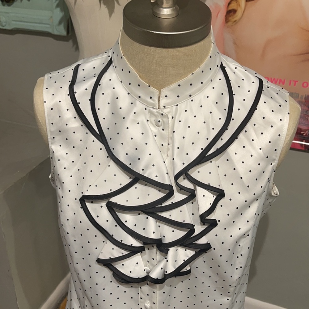 Tahari Polka Dot Ruffle Blouse - Picture 2 of 6